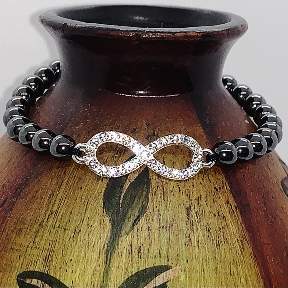Hematite infinity beaded bracelet